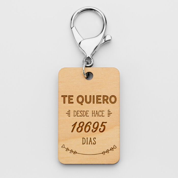 [ES] Porte-clés personnalisé gravé bois médaille 50 mm "Te quiero desde" - rectangle de biais