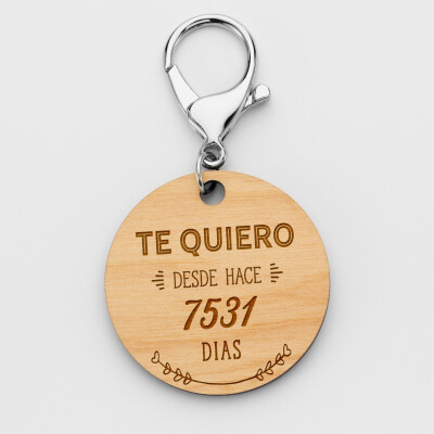 [ES] Porte-clés personnalisé gravé bois médaille 50 mm "Te quiero desde" - rond de face