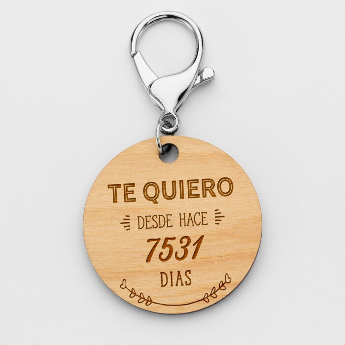 [ES] Porte-clés personnalisé gravé bois médaille 50 mm "Te quiero desde" - rond de face