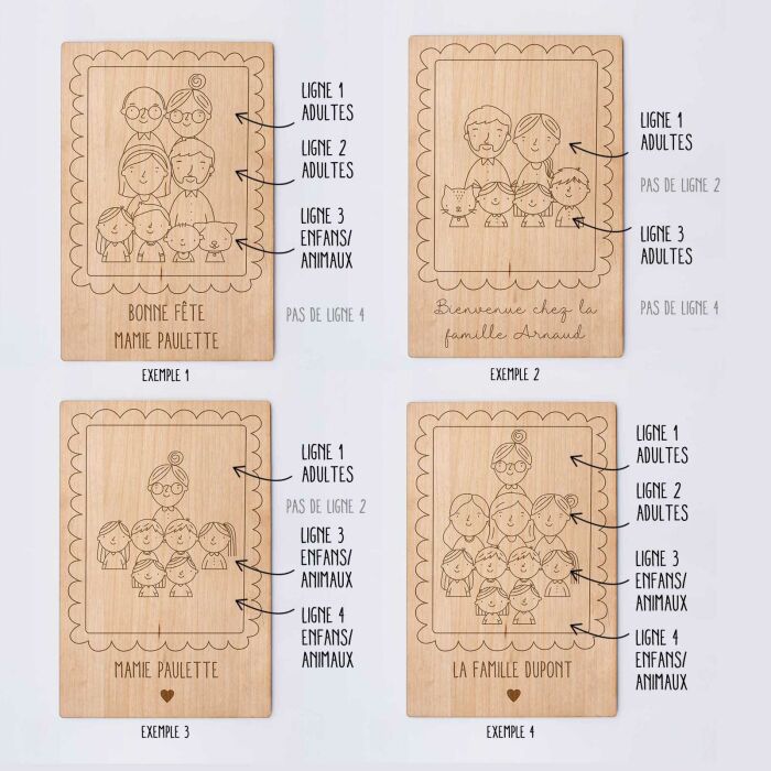 Cadre personnalisé bois gravé 15x10 cm avec support - édition spéciale "Famille" - exemple produit