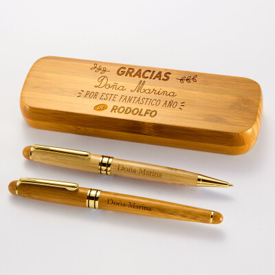 [ES] Coffret bambou personnalisé et 2 stylos gravés - Gracias Maestra - Marina