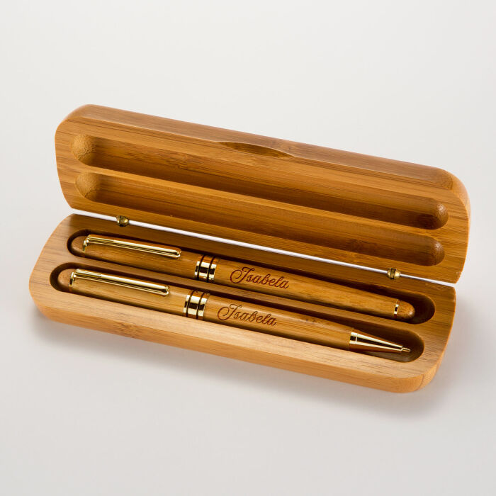 [ES] Coffret bambou personnalisé et 2 stylos gravés - Gracias Maestra - Isabela