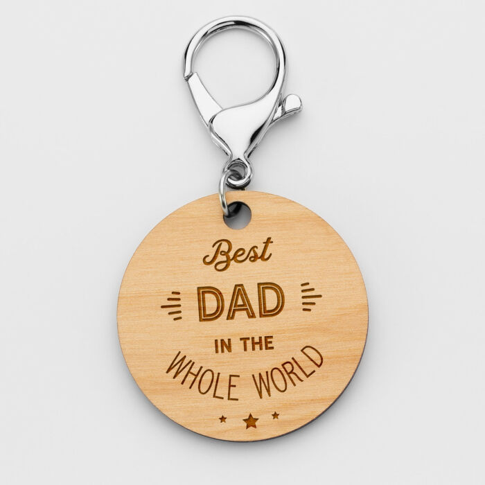 [EN] Porte-clés gravé bois médaille ronde 50 mm - Edition spéciale "Best dad in the whole world" - vue de face