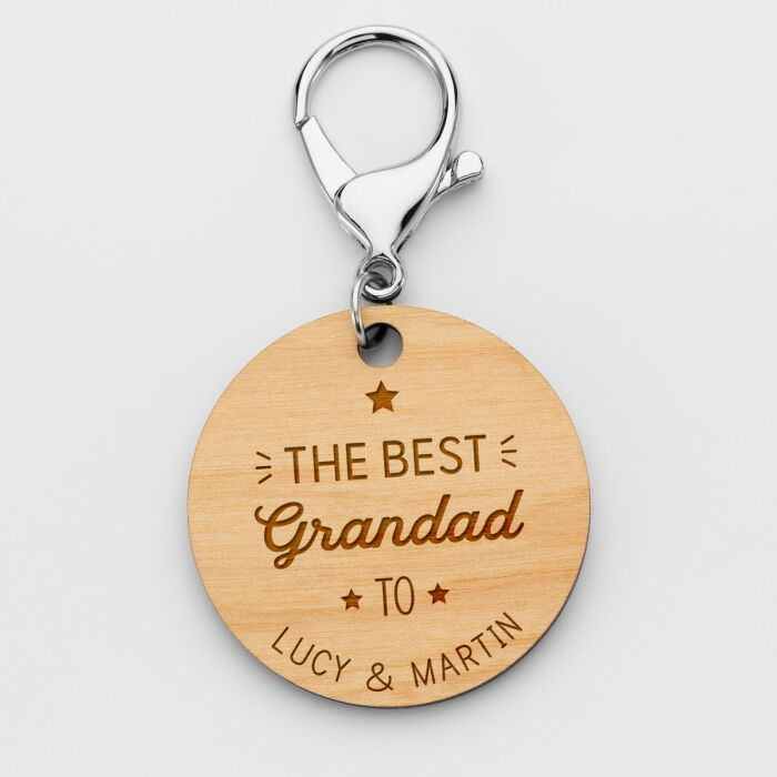 [EN] Porte-clés personnalisé prénoms médaille gravée bois ronde 50 mm "Super Grandad" - vue de face