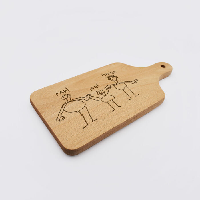 Planche à découper avec poignée personnalisée bois gravé 12x26 cm - dessin
