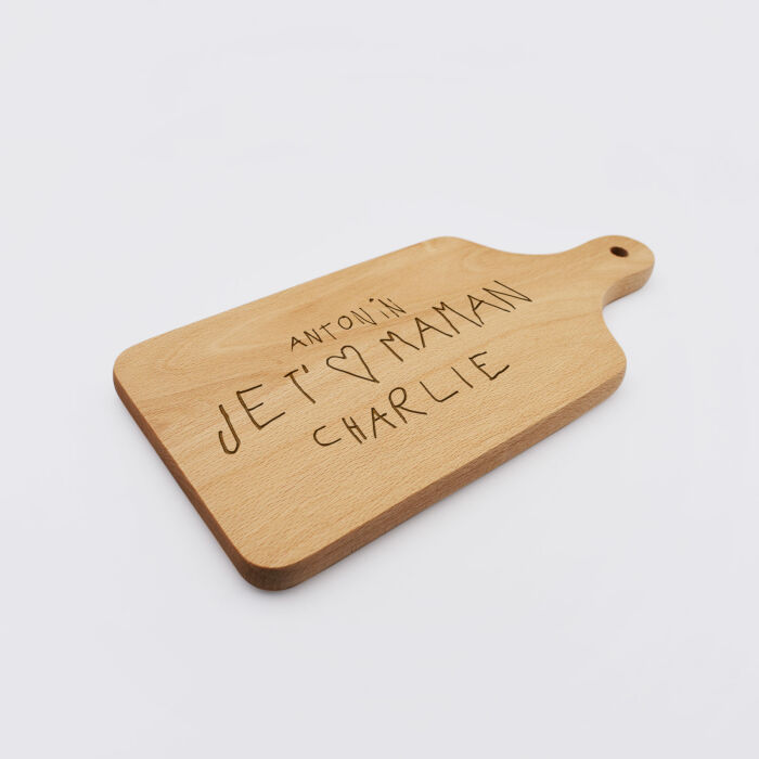 Planche à découper avec poignée personnalisée bois gravé 12x26 cm - écrit