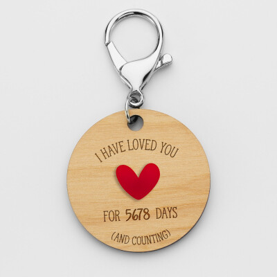 [EN] Porte-clés personnalisé gravé bois médaille 50 mm "I have loved you for..." et cœur acrylique rouge - rond de face