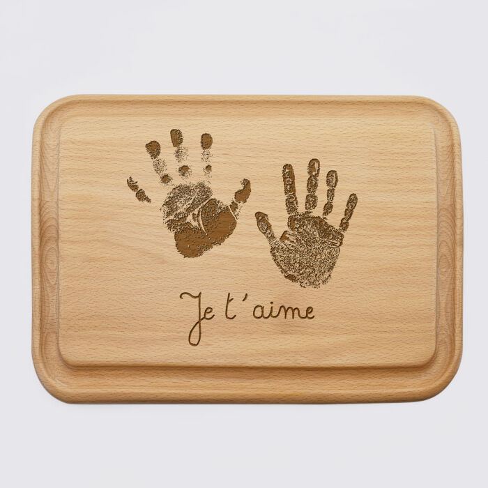 Planche à découper cuisine personnalisée bois gravé 35x25 cm - empreintes
