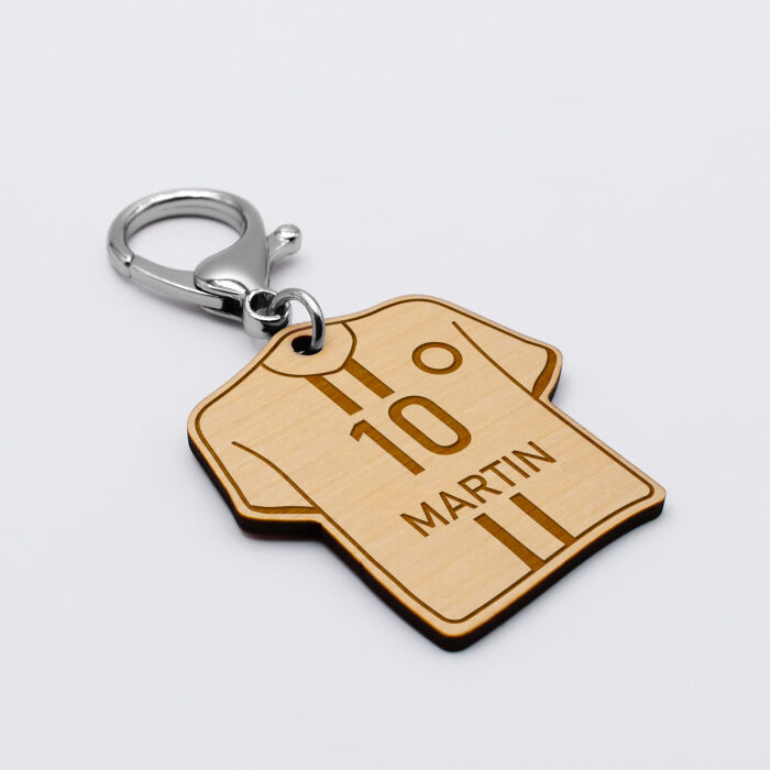Porte-clés personnalisé gravé bois Maillot de football 50x50 mm - Football 3