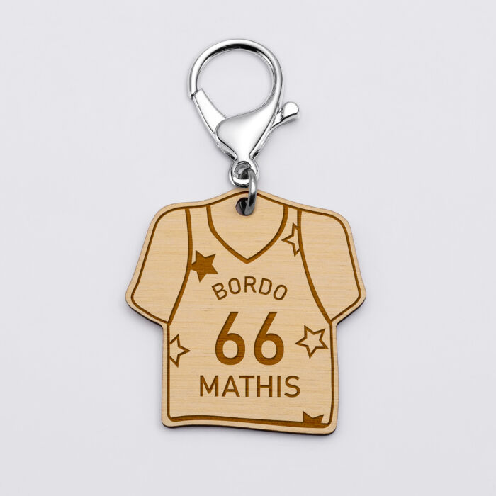 Porte-clés personnalisé gravé bois Maillot de basket 50x50 mm - Basket 6