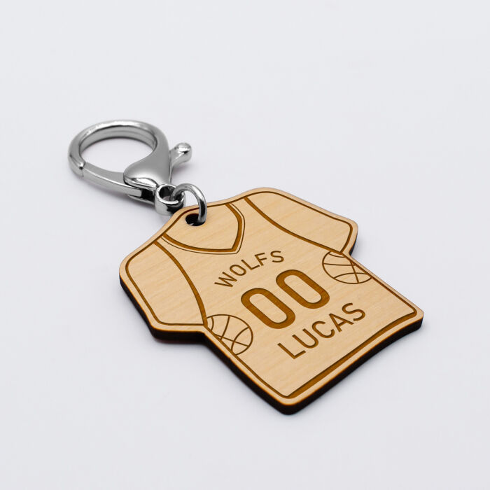 Porte-clés personnalisé gravé bois Maillot de basket 50x50 mm - Basket 4