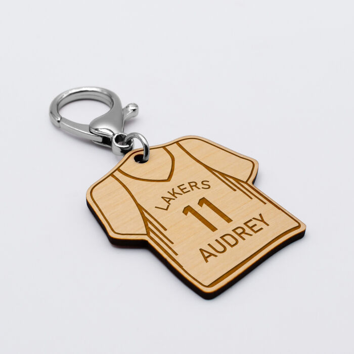 Porte-clés personnalisé gravé bois Maillot de basket 50x50 mm - Basket 3