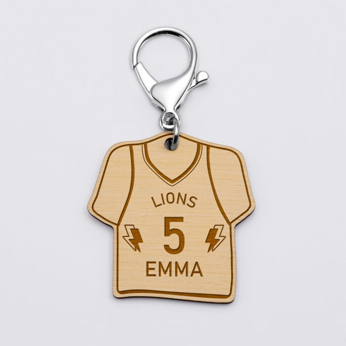 Porte-clés personnalisé gravé bois Maillot de basket 50x50 mm - Basket 2