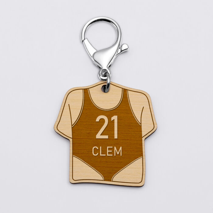 Porte-clés personnalisé gravé bois Maillot de sport 50x50 mm - natation