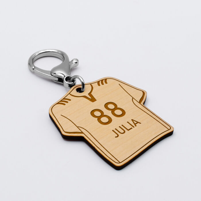 Porte-clés personnalisé gravé bois Maillot de sport 50x50 mm - rugby