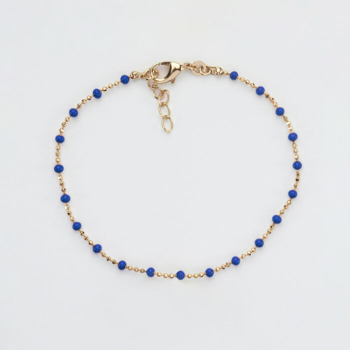 Bracelet perles colorées plaqué or - bleu - vue de haut