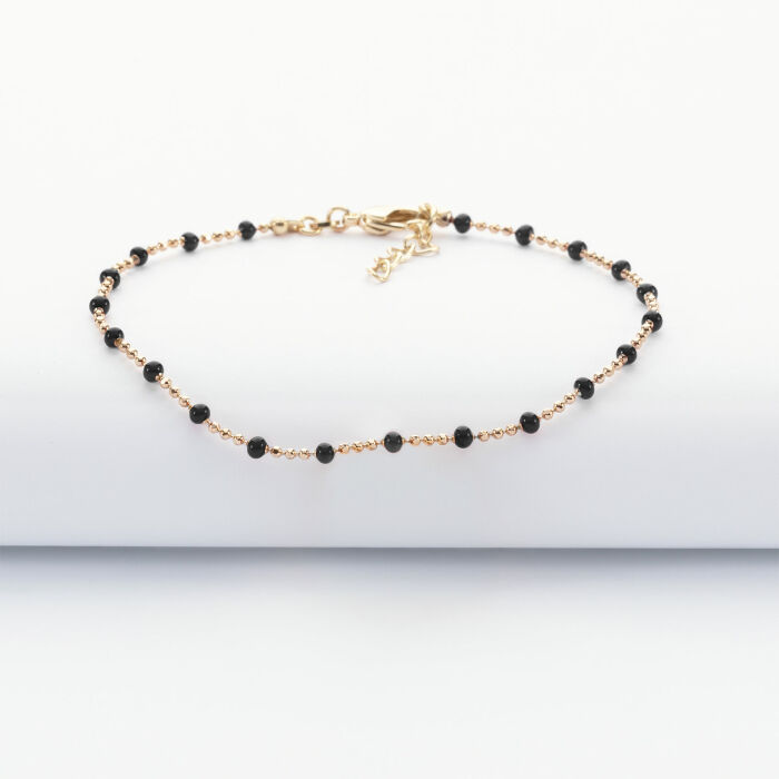 Bracelet perles colorées plaqué or - noir - vue de face