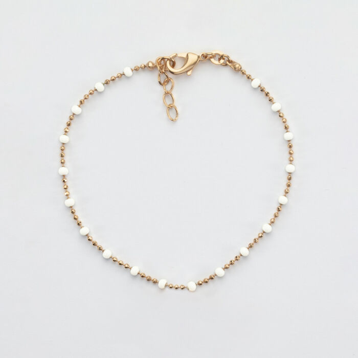 Bracelet perles colorées plaqué or - blanc - vue de haut