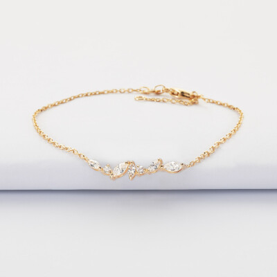 Bracelet chaine barrette scintillante plaqué or - vue de face