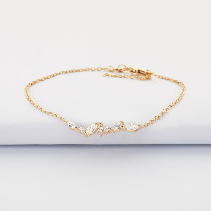 Bracelet chaine barrette scintillante plaqué or - vue de face