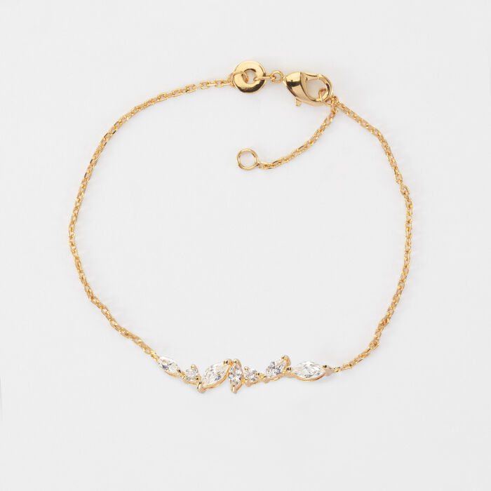 Bracelet chaine barrette scintillante plaqué or - vue de haut