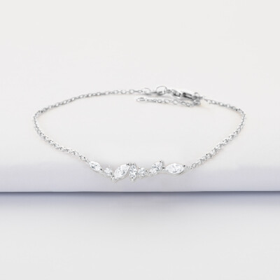 Bracelet chaine barrette scintillante argent - vue de face