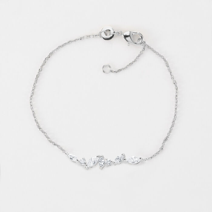 Bracelet chaine barrette scintillante argent - vue de haut