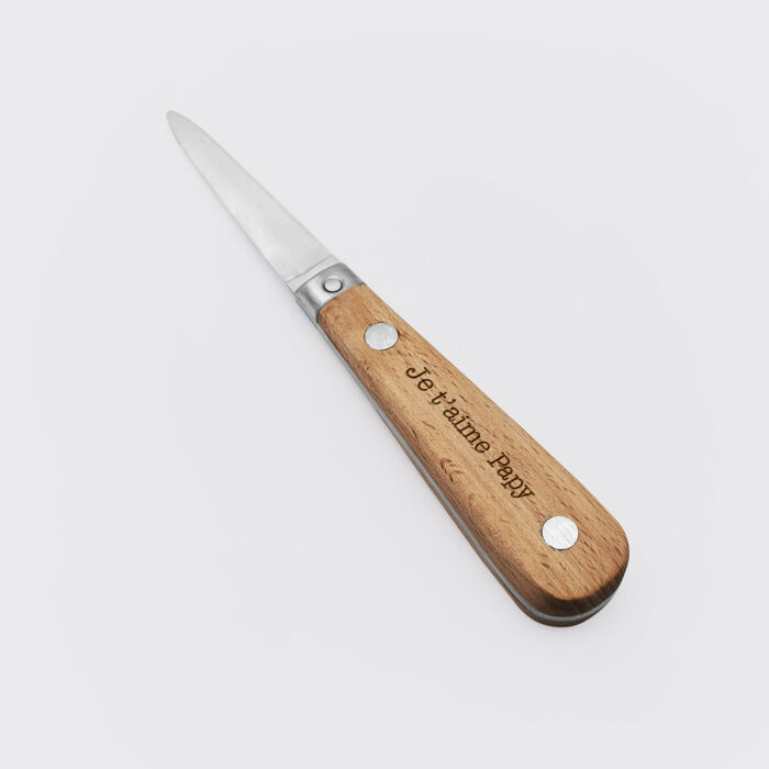 Couteau à huître personnalisé bois gravé - biais - je t'aime papy