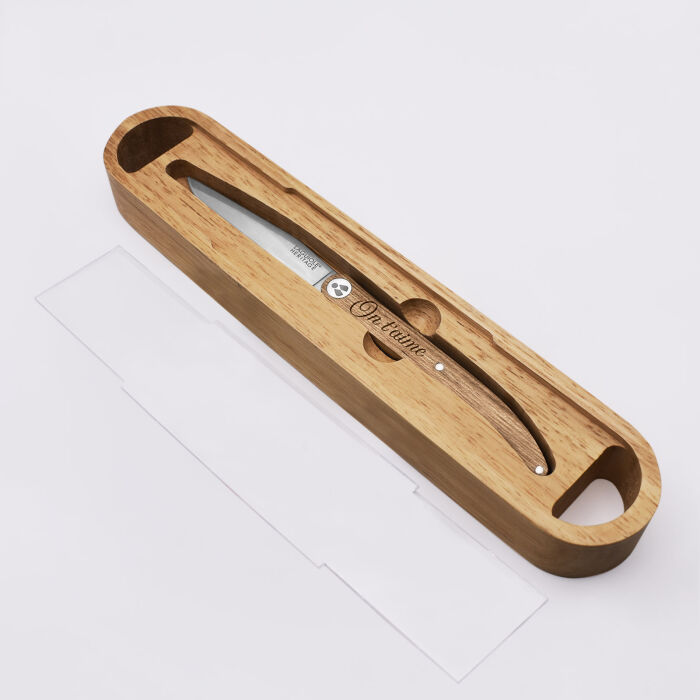 Couteau de poche Laguiole personnalisé bois gravé - On t'aime