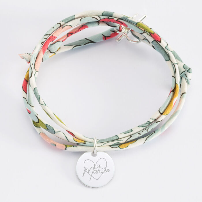 Bracelet 3 tours Liberty personnalisé médaille gravée argent 15 mm - EVJF - La mariée