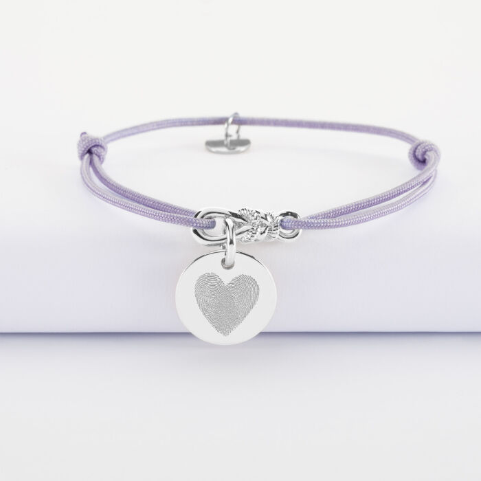 Bracelet enfant personnalisé cordon "Le lien" argent et médaille gravée 15 mm - HappyBulle x Lilylovesfashion - empreinte