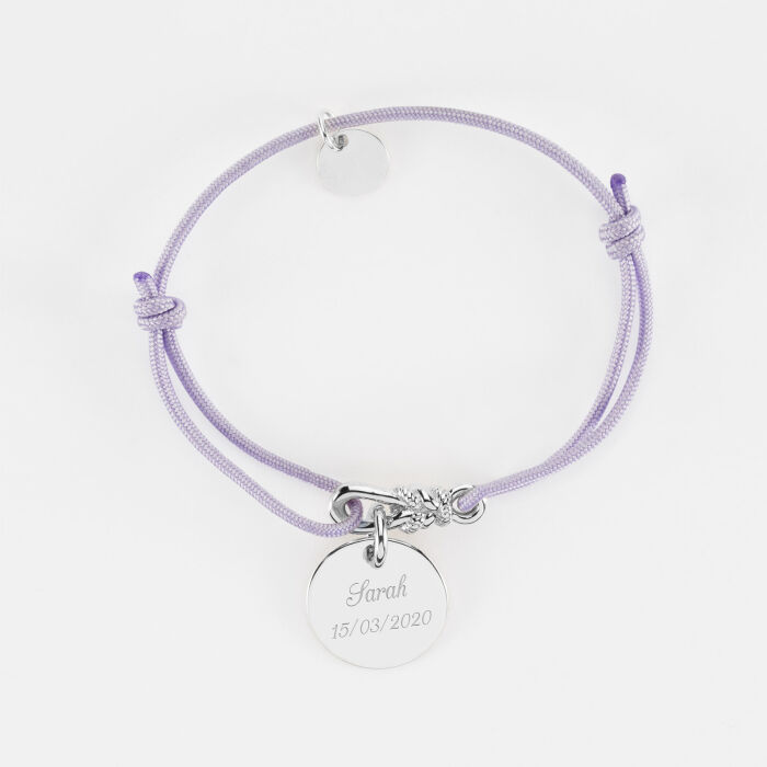 Bracelet enfant personnalisé cordon "Le lien" argent et médaille gravée 15 mm - HappyBulle x Lilylovesfashion - texte