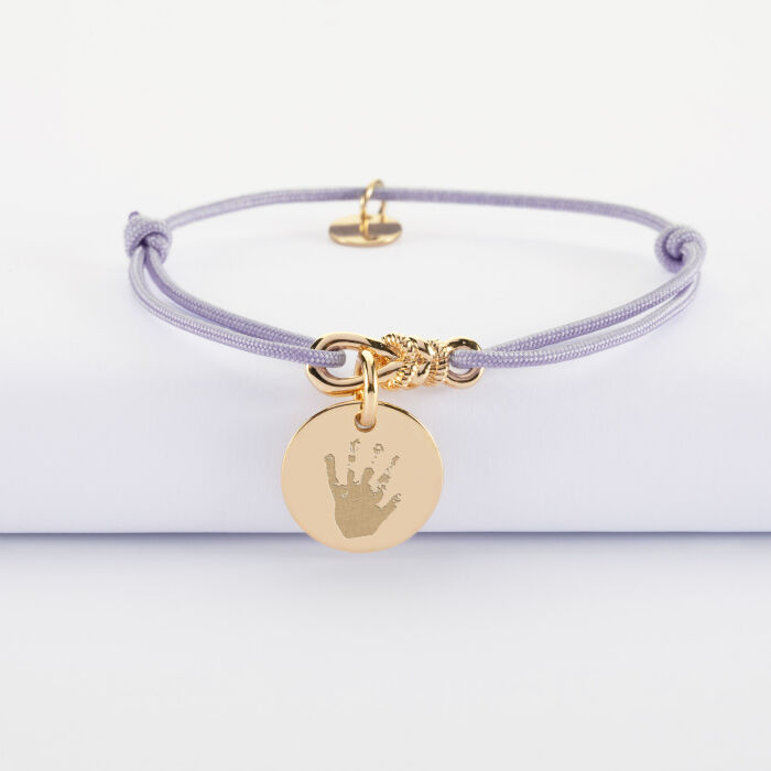 Bracelet enfant personnalisé cordon "Le lien" plaqué or et médaille gravée 15 mm - HappyBulle x Lilylovesfashion - empreinte