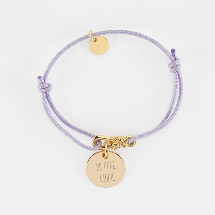 Bracelet enfant personnalisé cordon "Le lien" plaqué or et médaille gravée 15 mm - HappyBulle x Lilylovesfashion - texte