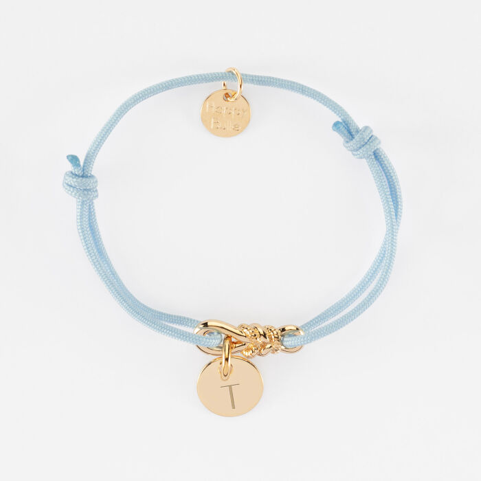 Bracelet enfant personnalisé cordon "Le lien" plaqué or et médaille gravée 10 mm - HappyBulle x Lilylovesfashion - T