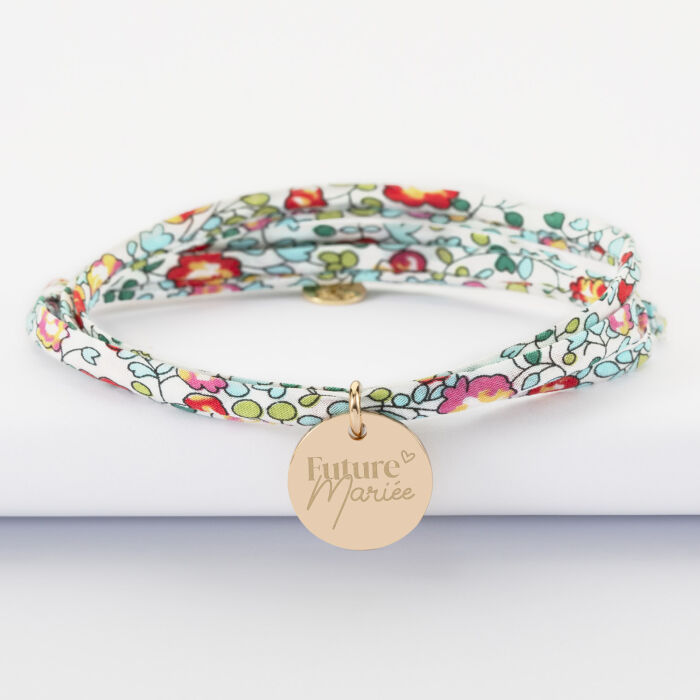 Bracelet 3 tours Liberty personnalisé médaille gravée plaqué or 15 mm - EVJF - Future mariée