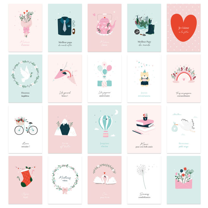 Carte message cadeau - planche complète