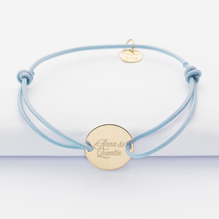 Bracelet personnalisé médaille gravée plaqué or 2 trous 15mm - EVJF - Prénoms