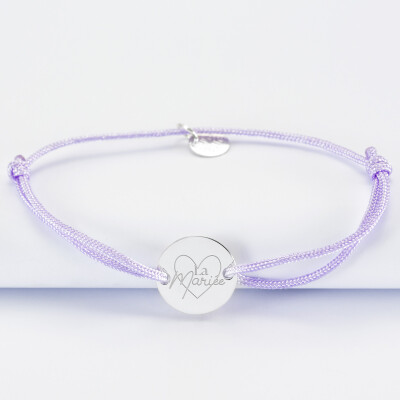 Bracelet personnalisé médaille gravée argent 2 trous 15mm - EVJF - La mariée