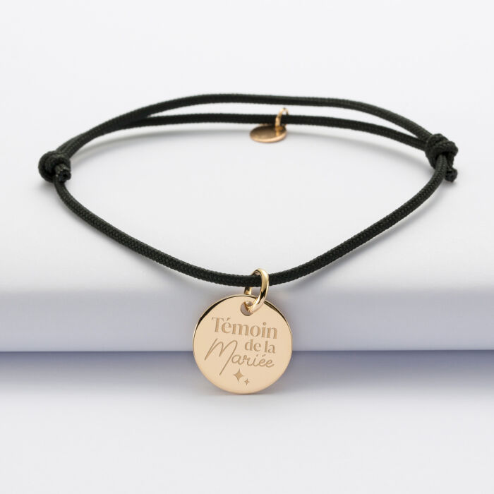 Bracelet personnalisé médaille gravée plaqué or dormeuse 15mm - EVJF - Témoin de la mariée