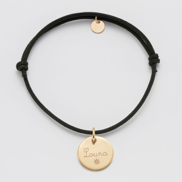 Bracelet personnalisé médaille gravée plaqué or dormeuse 15mm - EVJF - Prénom et picto
