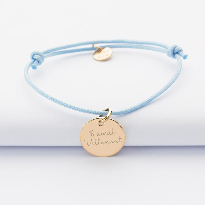 Bracelet personnalisé médaille gravée plaqué or dormeuse 15mm - EVJF - Texte