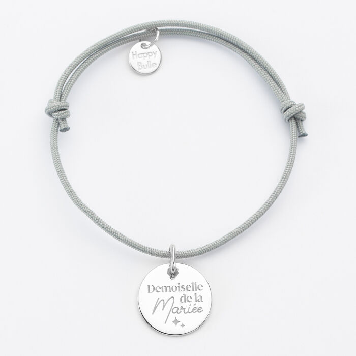 Bracelet personnalisé médaille gravée argent dormeuse 15mm - EVJF - Demoiselle de la mariée