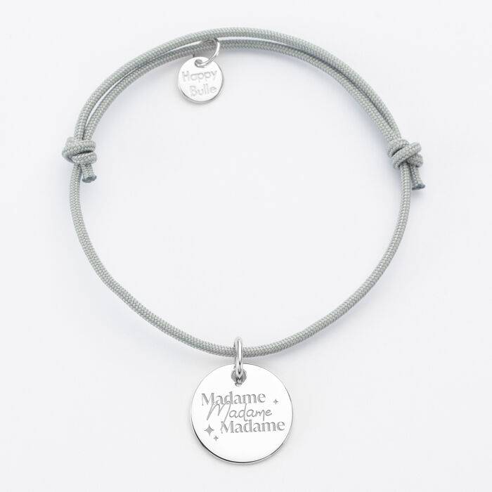 Bracelet personnalisé médaille gravée argent dormeuse 15mm - EVJF - Madame madame madame