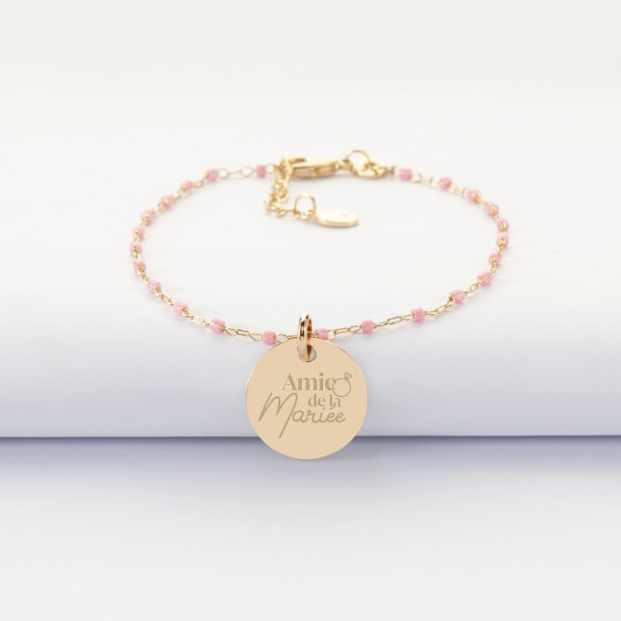 Bracelet perles Miyuki colorées personnalisé médaille gravée plaqué or 15 mm - EVJF - Amie de la mariée