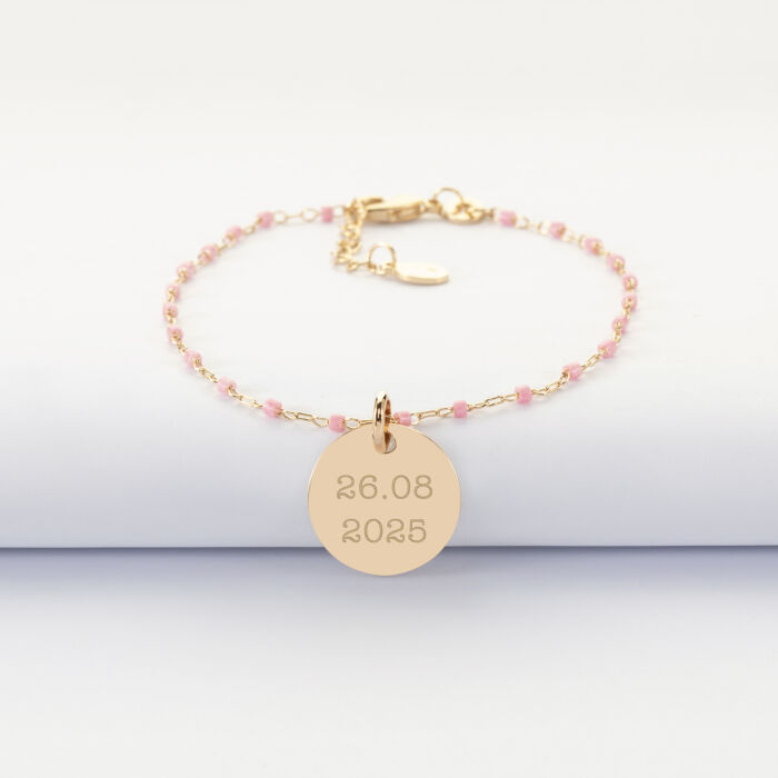 Bracelet perles Miyuki colorées personnalisé médaille gravée plaqué or 15 mm - EVJF - Date