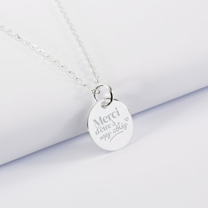 Pendentif personnalisé médaille gravée argent 15 mm - EVJF - Merci d'être à mes côtés