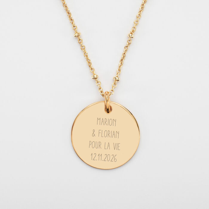 Pendentif personnalisé médaille gravée plaqué or 19 mm - EVJF - Texte