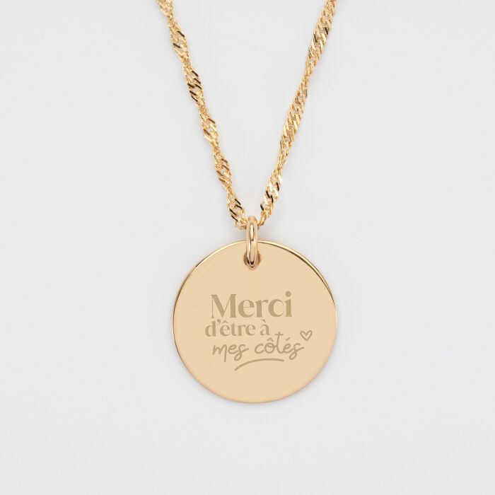 Pendentif personnalisé médaille gravée plaqué or 19 mm - EVJF - Merci d'être à mes côtés