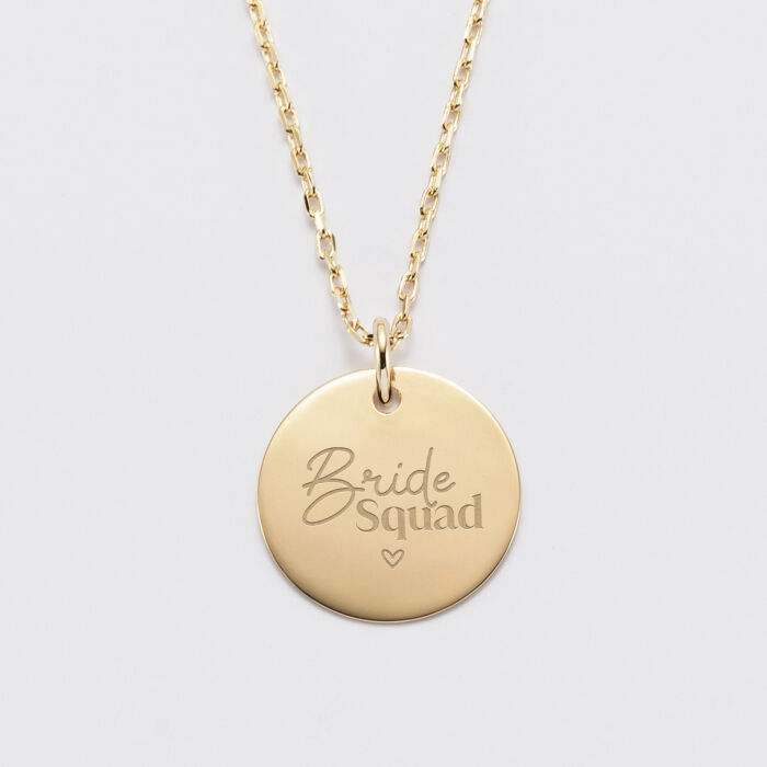 Pendentif personnalisé médaille gravée plaqué or 19 mm  - EVJF - Bride squad